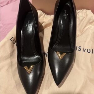 Louis Vuitton Black Heels with Gold Accent